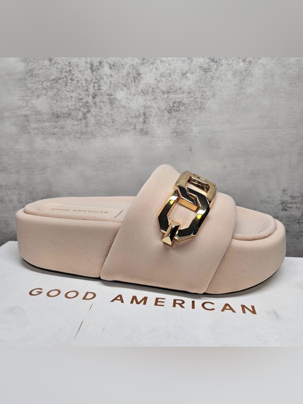 Good American Gold Chain Platform Slide Sandal Nude Natural GA092N-X Women's 6.5